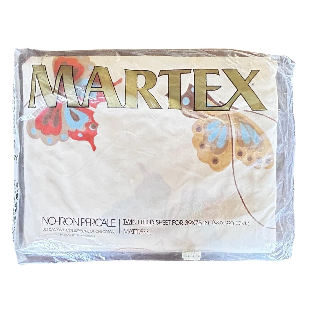 Vintage Martex Butterfly Twin Fitted Sheet No‎ Iron Percale WestPoint Pepperell